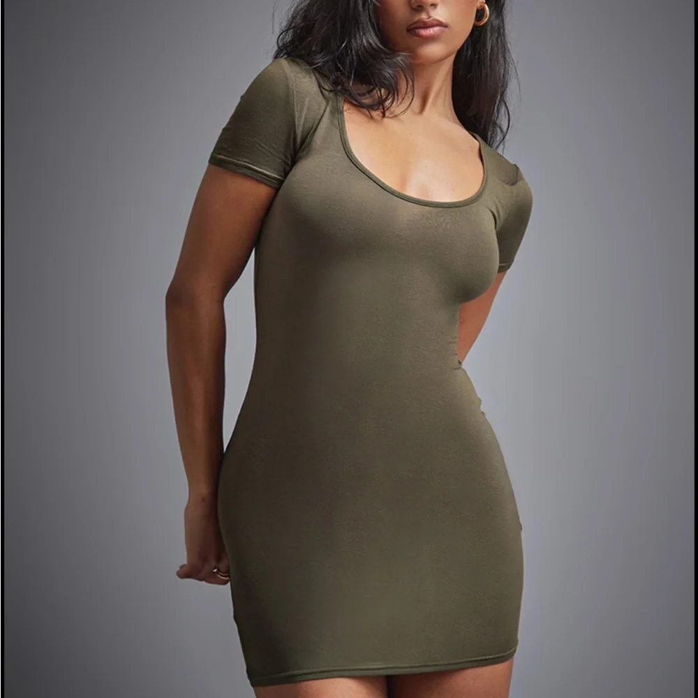 Khaki Cap Sleeve Bodycon Dress NEW